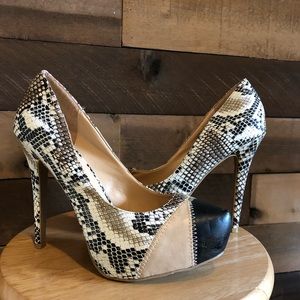 Liliana stiletto heels and snakeskin nude and black